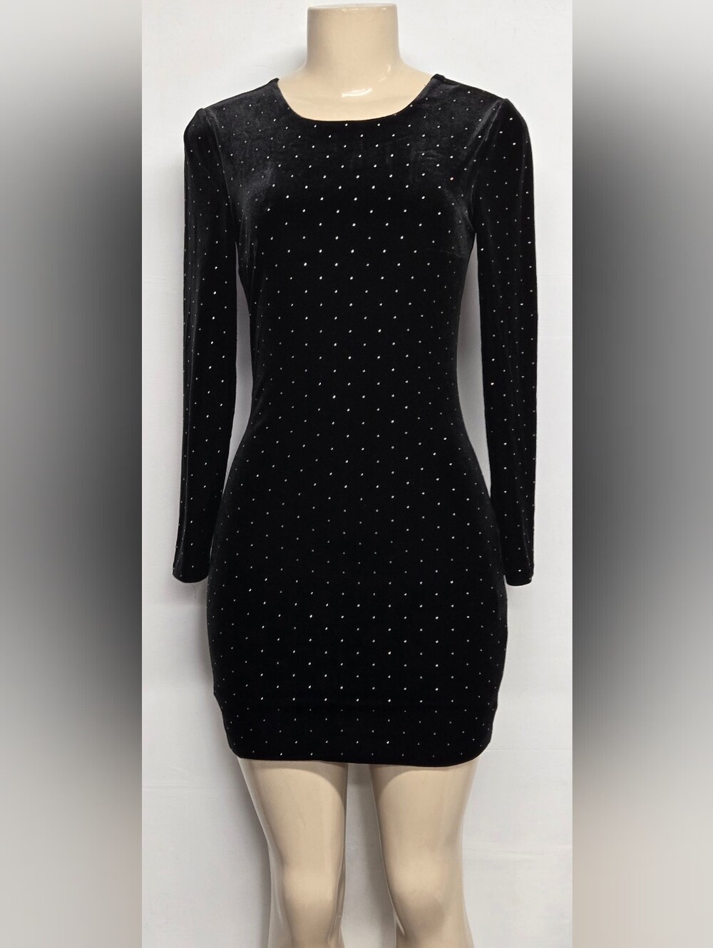 Express 0 Bodycon Dress Velvet Black Embellished Deep Plunge V Back